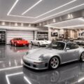 découvrez un garage dédié à la passion automobile, transformé en un showroom design équipé d'un éclairage led moderne et d'un revêtement epoxy élégant pour mettre en valeur vos véhicules.